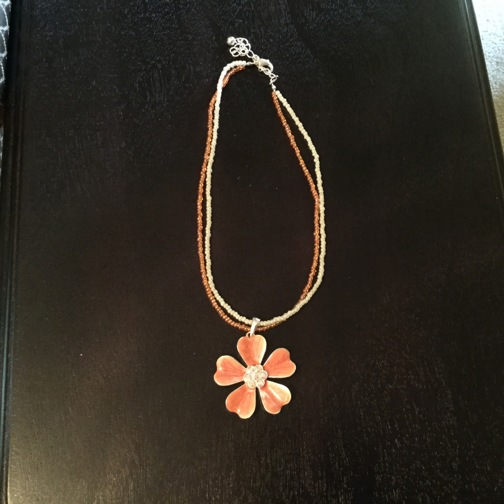 Apricot Flower Necklace with bling center